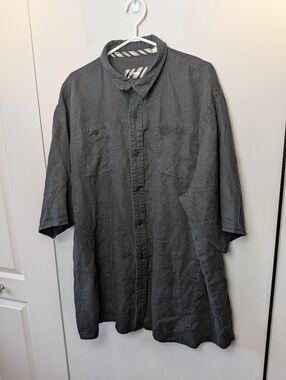 PELLE PELLE Men 100% Linen Casual Button Down Shirt Size 4XL Black Short Sleeves